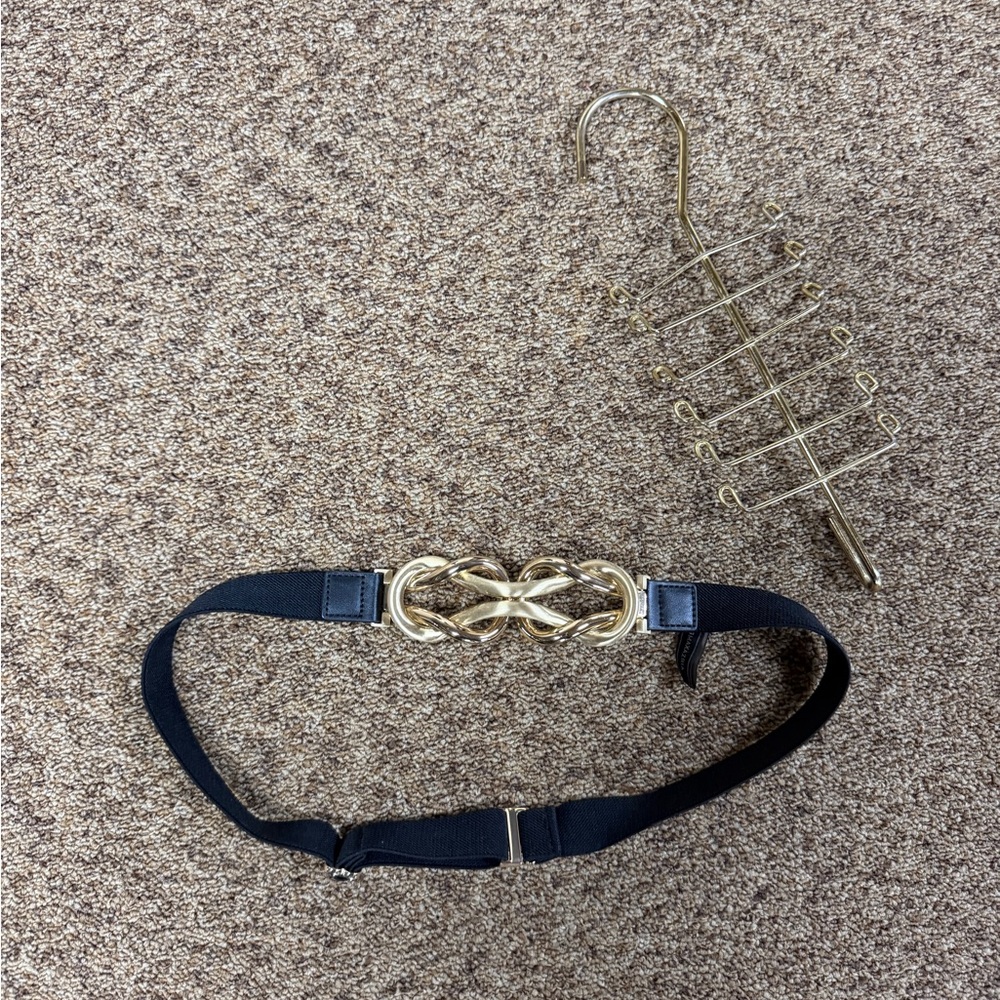 BCBGMaxAzria Black Belt with Gold Buckle